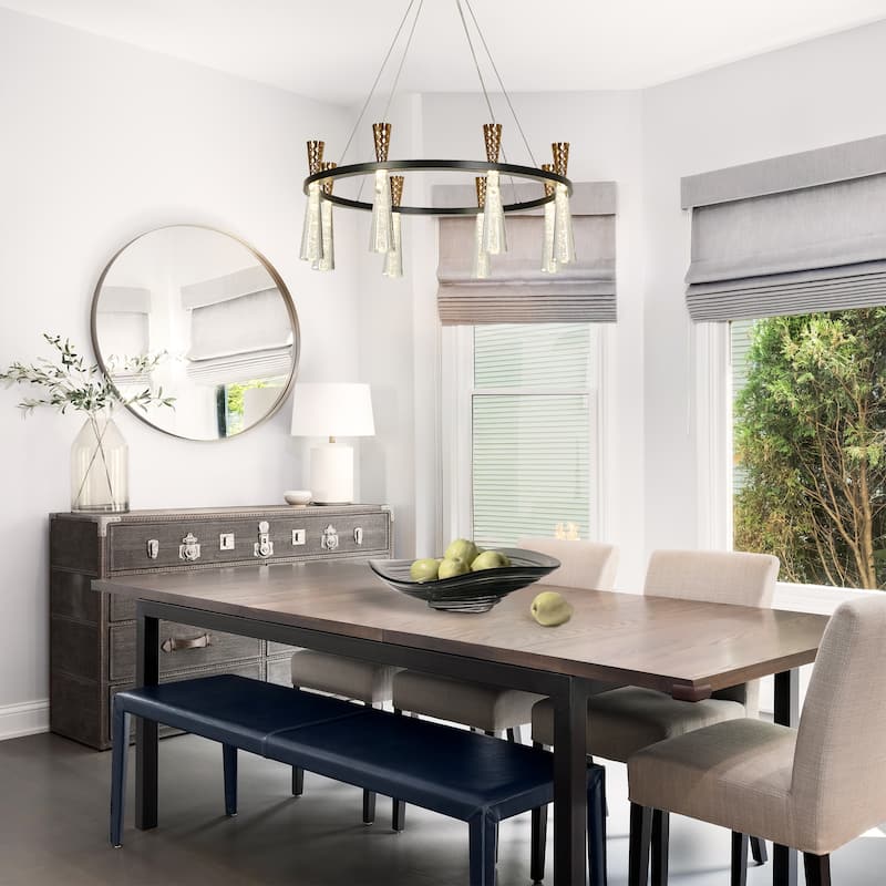 Modern LED 8-Light Wheel Black Gold Chandelier with Clear Acrylic Shades - Dia. 32.7" x H 13.3"