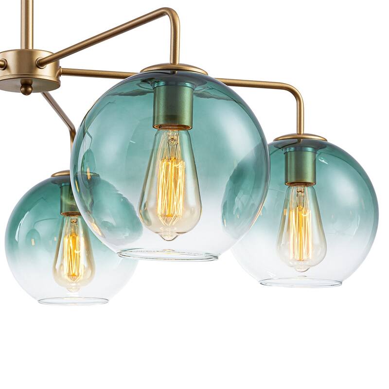 Mid-century 5-Light Glass Globe Bubble Round Chandelier - 35in Wide