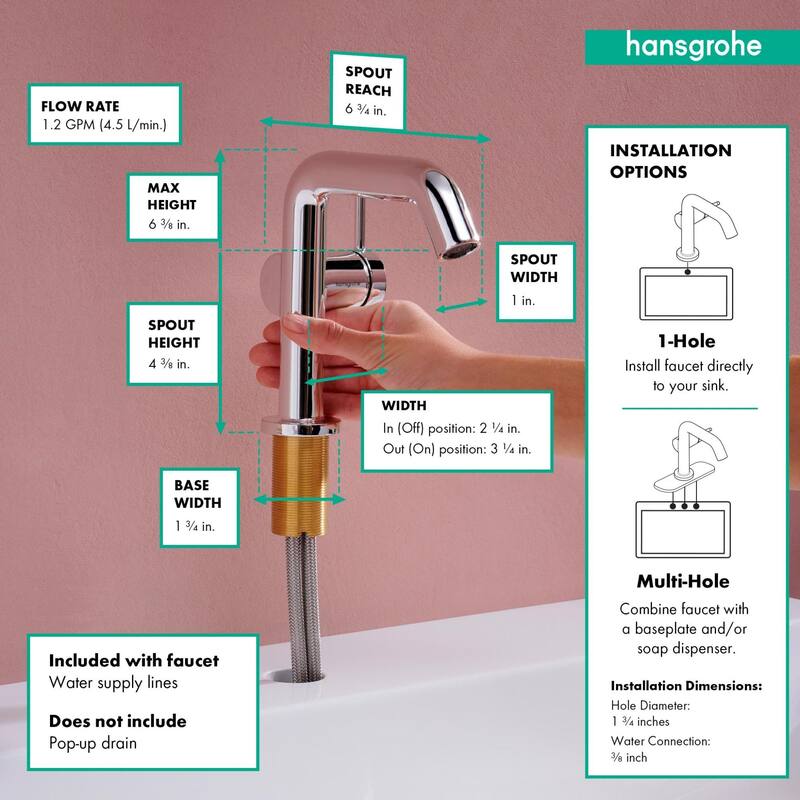 Hansgrohe 73321 Tecturis S 1.2 GPM Single Hole Bathroom Faucet