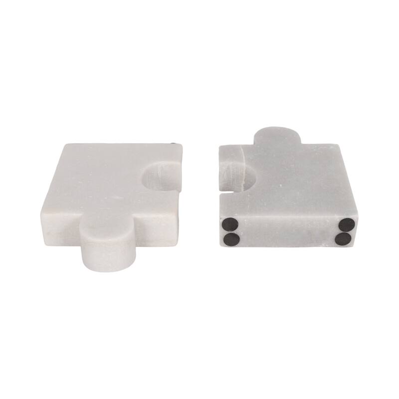 Modern Marble Puzzle Piece Bookends for Home Decor - 7", White - 7.0"