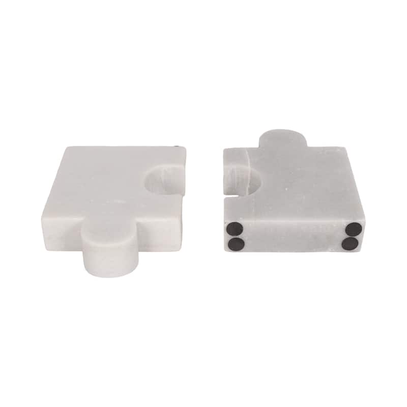 Sagebrook Home White Marble Puzzle-Shaped Bookends White Marble - 5" x 2" x 7"