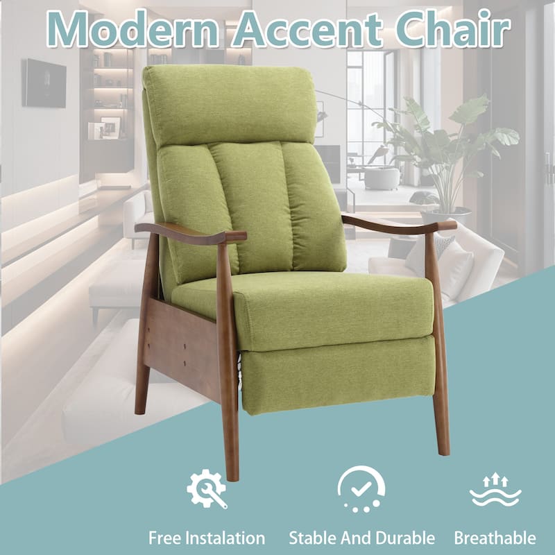 HOMEFUN Linen/Leather/Microsuede Upholstered Wood Frame Adjustable Recliner Lounge Armchair