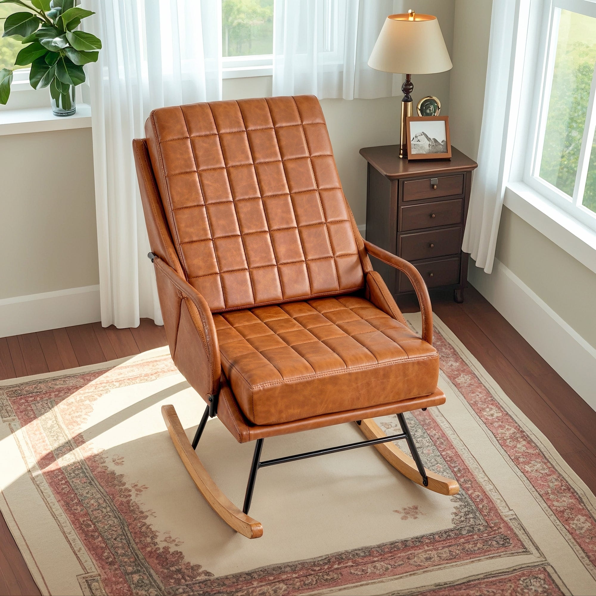 Nursery Rocking Chair Upholstered Modern Rocking chair with Wingback & Armrest Tall Back Accent Glider Rocker Chairs
