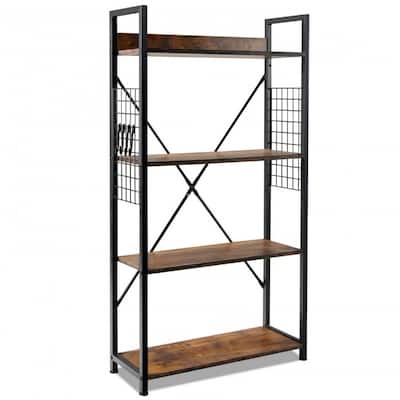 4 -Tier Industrial Open Storage Bookshelf-Coffee - 25" x 9.5" x 43.5" (L x W x H)