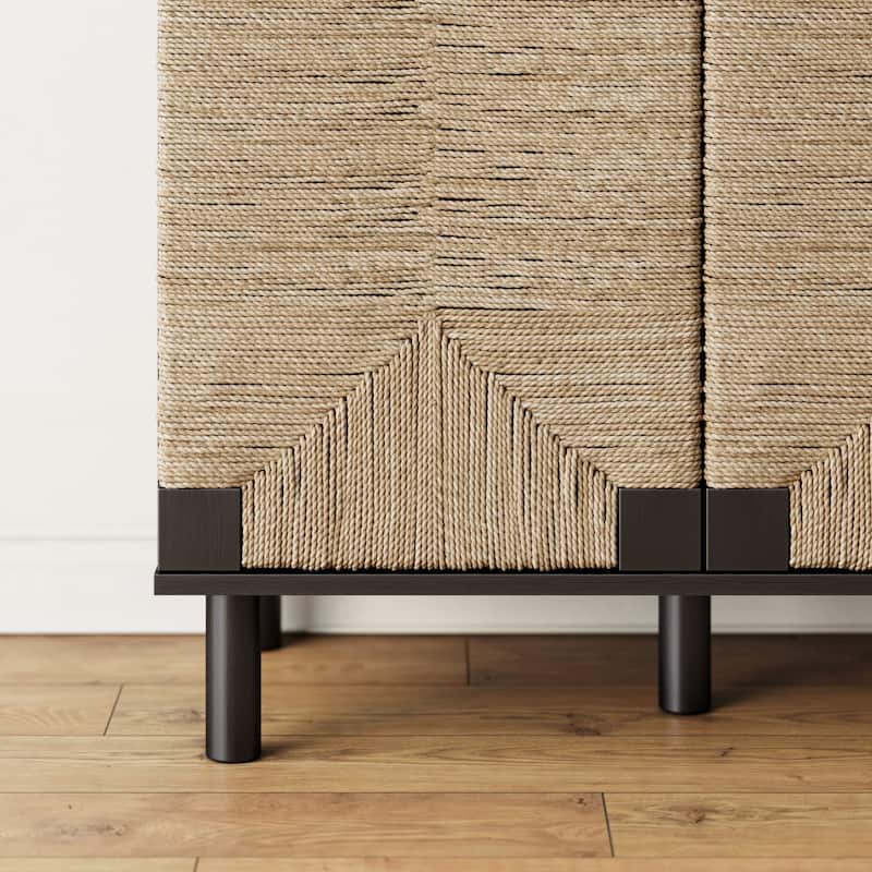 Nathan James Beacon Wood Accent Cabinet with Seagrass Doors and Adjustable Shelf