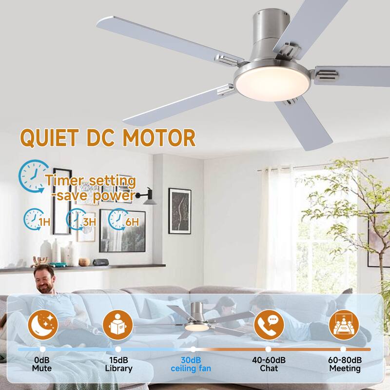 YUHAO AeroLite 48 in. Indoor White Low Profile Standard Ceiling Fan with Bright White Integrated LED Light Kit, Remote Included