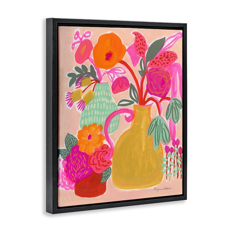 Stupell Bright Pink & Yellow Bouquet Framed Floater Canvas Wall Art Design By Suzanne Allard