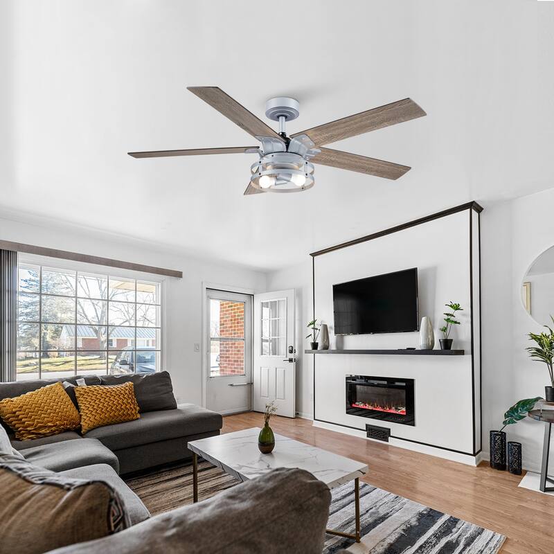 52" Silver Metal Reversible 5-Blade LED Ceiling Fan with Remote