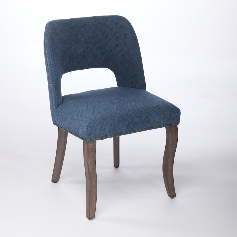 Fabric Upholstered Dining Chairs Set of 2, Kitchen Chairs with Curved Backrest, Accent Chair with Solid Wood Legs