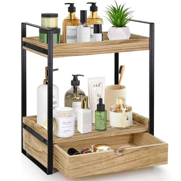 slide 2 of 21, 2-Tier Bathroom Organizer Countertop with Drawer - 6.9"D x 13.2"W x 15.8"H