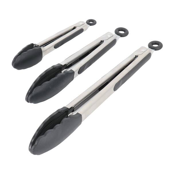 Oster Baldwyn 3 Piece Stainless Steel Kitchen Tongs Set in Black On
