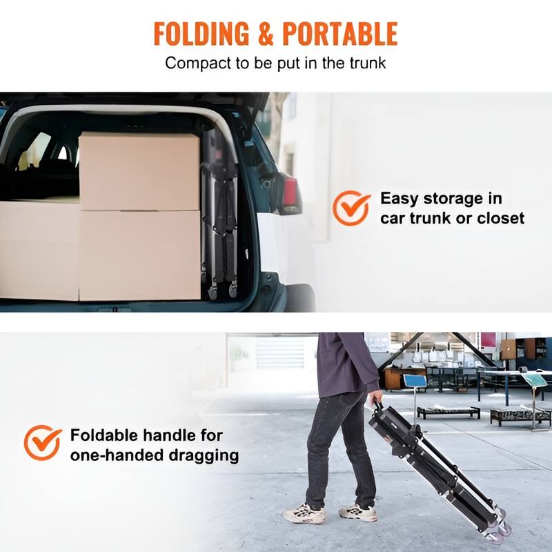 Black Polypropylene Foldable Utility Cart with 3 Shelves and Lockable Wheels - 25.62” L x15.43” W x32.76” H