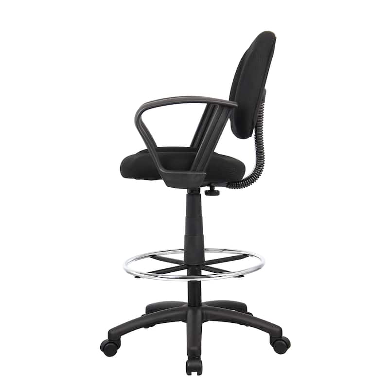 Boss Adjustable Black Loop Arm Drafting Stool with Wheel Casters