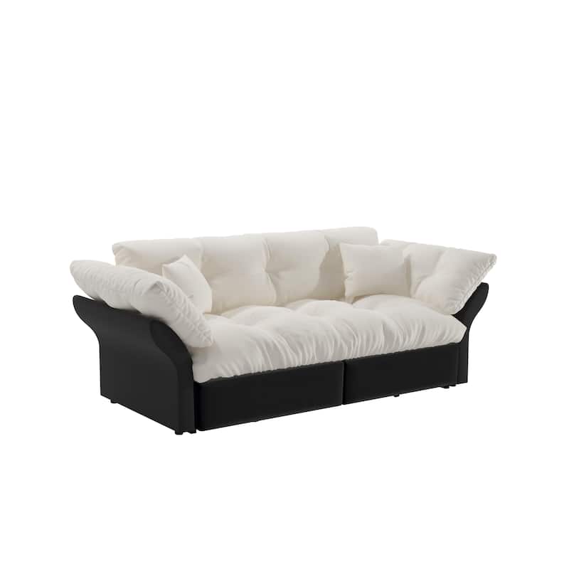 Queen Pull Out Sofa Bed, 3-in-1 Convertible Sleeper Tufted Sofa with 2 Soft Pillows, Velvet Loveseat Bed