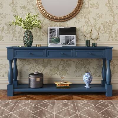 Navy Blue Extra-Thick Console Table Long Sofa Table with 3 Drawers