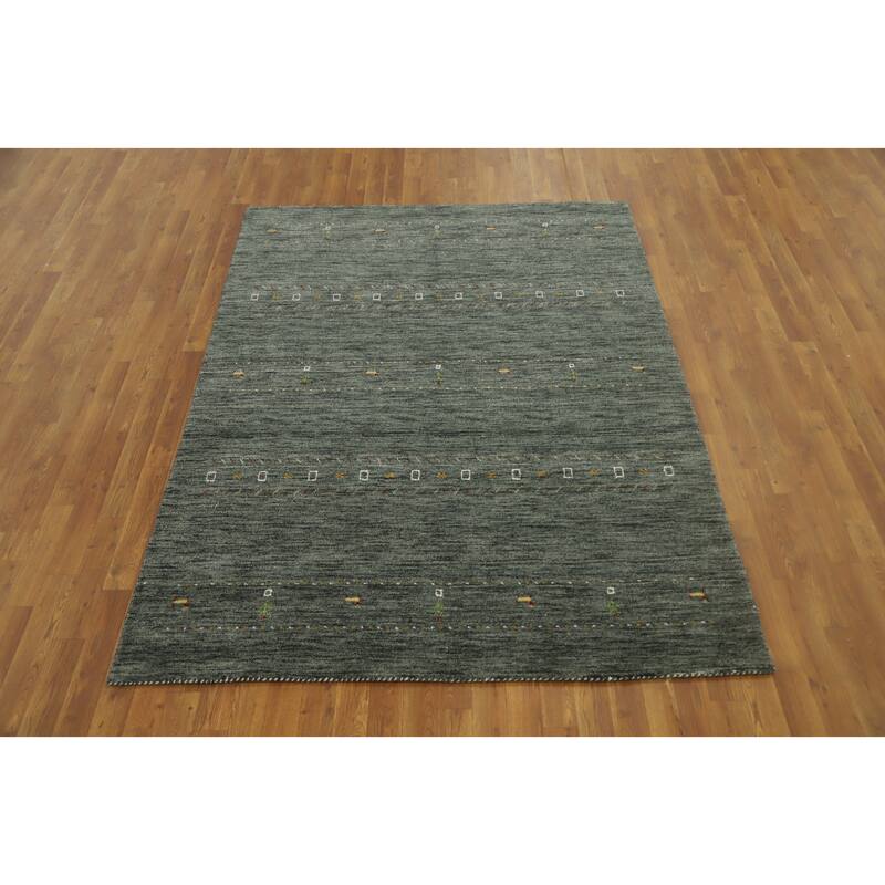 Hand Knotted Oriental 100% Wool Carpet Tribal Animal Pictorial Green Gabbeh Area Rug - 7' 4'' X 5' 6''
