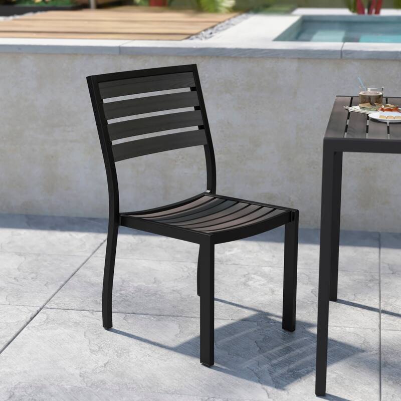 Outdoor Faux Teak Side Chair with Poly Slats - Teak Patio Chair - Gray Wash Teak
