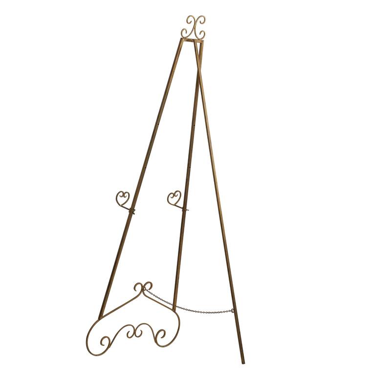 Metal Scroll Large Adjustable 3 Tier Easel with Chain Support - Gold or Gray - Roche River Decor