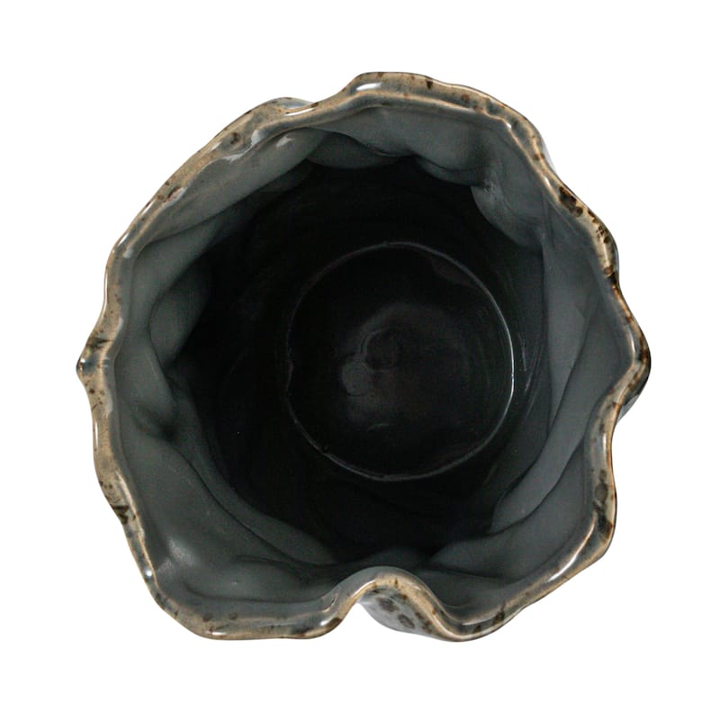 Stoneware Organic Shaped Vase with Crackle Glaze