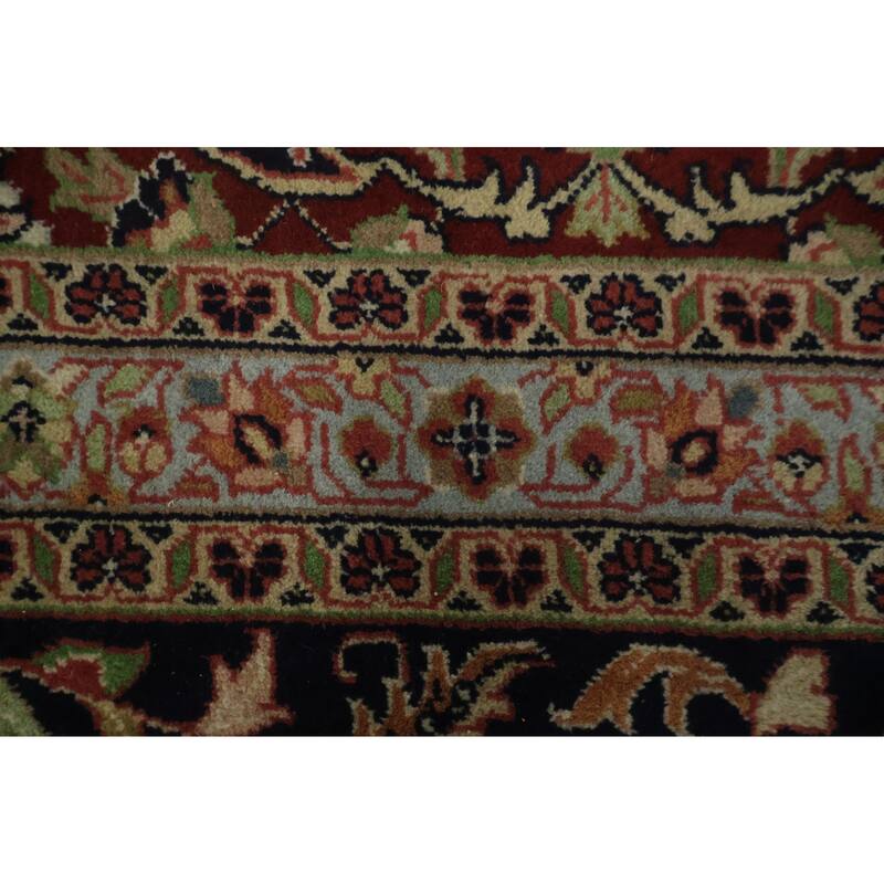 Hand Knotted Oriental 100% Wool Carpet Traditional All-Over Navy Blue & Blues Tabriz Area Rug - 14' 1'' X 9' 9''