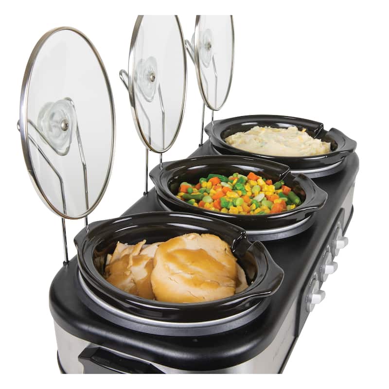 HomeCraft 3-Station 1.5-Quart Oval Slow Cooker Buffet, Stainless Steel