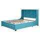 preview thumbnail 17 of 26, Queen Size Lozenge Pattern Storage Bed Velvet Upholstered Platform Bed with Wingback Headboard / Footside Drawer / 10 Slats