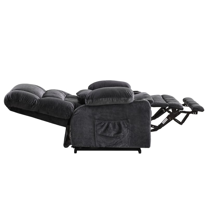 HomeRoots 38" Gray Tufted Velvet Heated Massage Lift Assist Recliner With USB