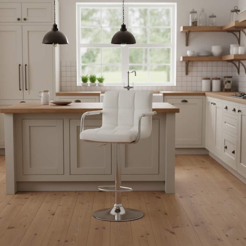 Upholstered Adjustable Retro Bar Stool - White
