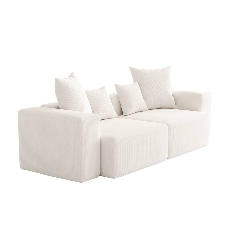 2 Set Oversized Corduroy Sectional Sofa Square Arm