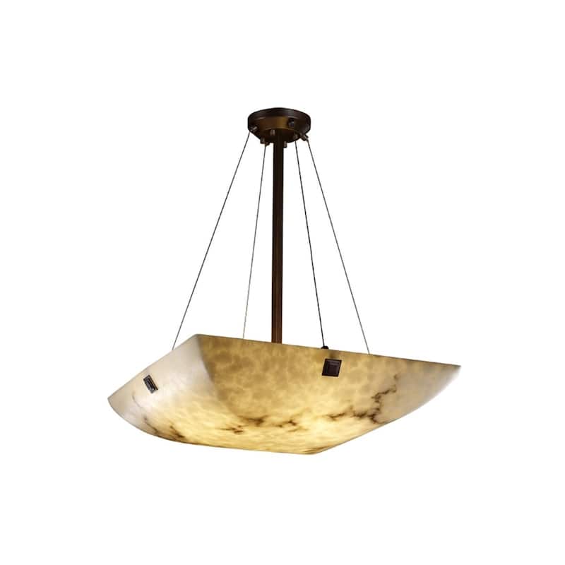 Justice Design LumenAria Finials 6-light Dark Bronze Square Bowl Pendant, Faux Alabaster Shade - Dark Bronze