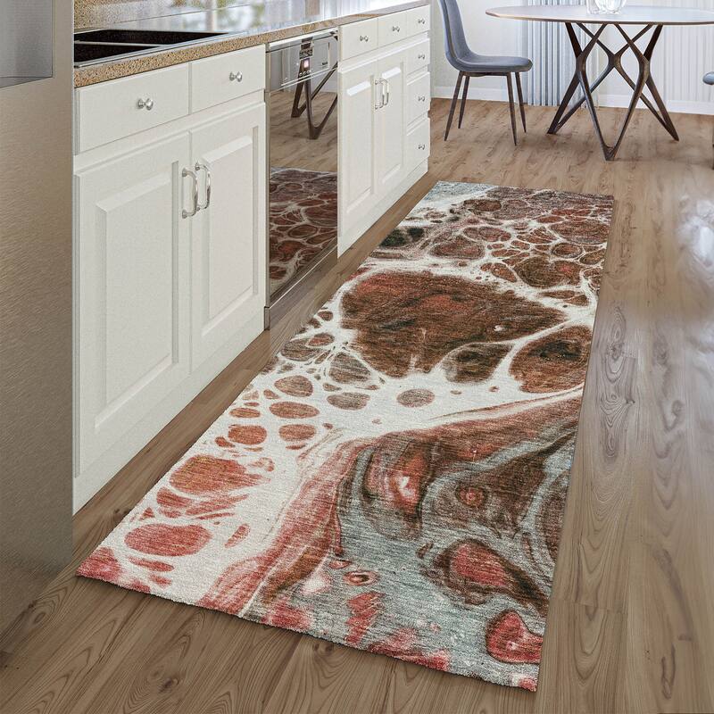 Premium Washable Super Soft Abstract Ink Mayfield Rug - Paprika - 2' 3" x 7' 6" - Runner