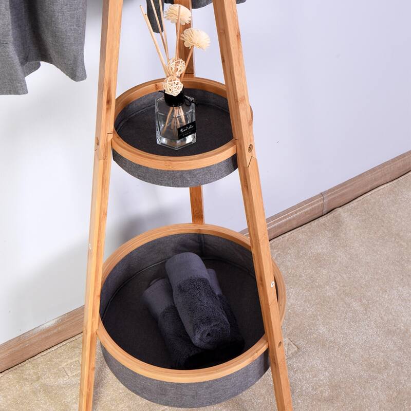 15.1 x 66.9 inch Living Room Bamboo Coat Rack with Storage Rack