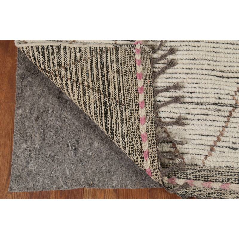 All-Over Ivory Moroccan Oriental Area Rug Hand-Knotted Wool Carpet - 4'9"x 8'9"