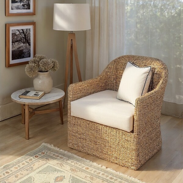 家具 Water Hyacinth vintage Chair Woven Water Hyacinth and Acacia Wood Chair with Cushion - 31.5