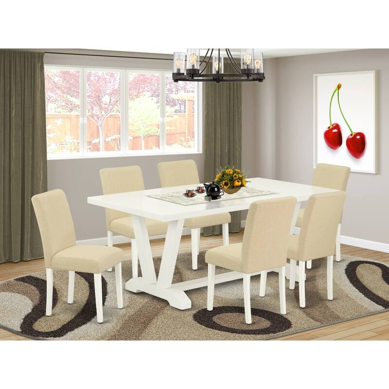 Retro Dining Set - 7 Piece Table & Chair Set - Solid Wood Parsons Chairs - Modern Kitchen Table - 72