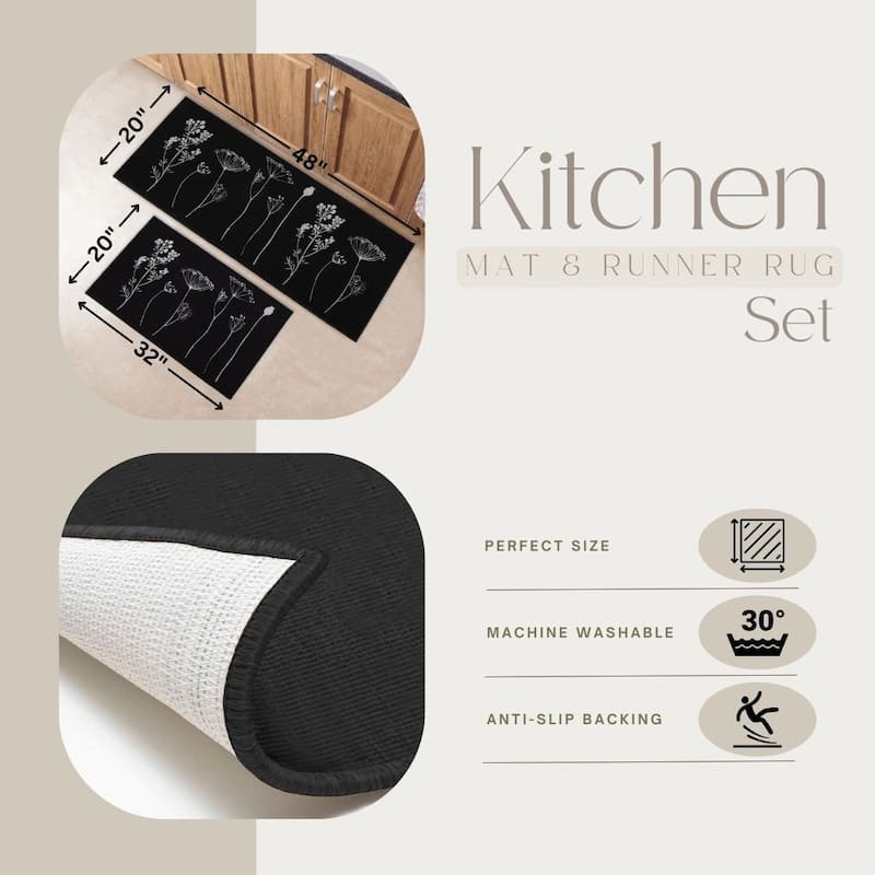Wool Effect Wildflowers Kitchen Mat or Runner Rug