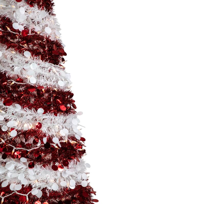 6' Pre-Lit Candy Cane Pop-Up Artificial Christmas Tree, Clear Lights - 6 Foot