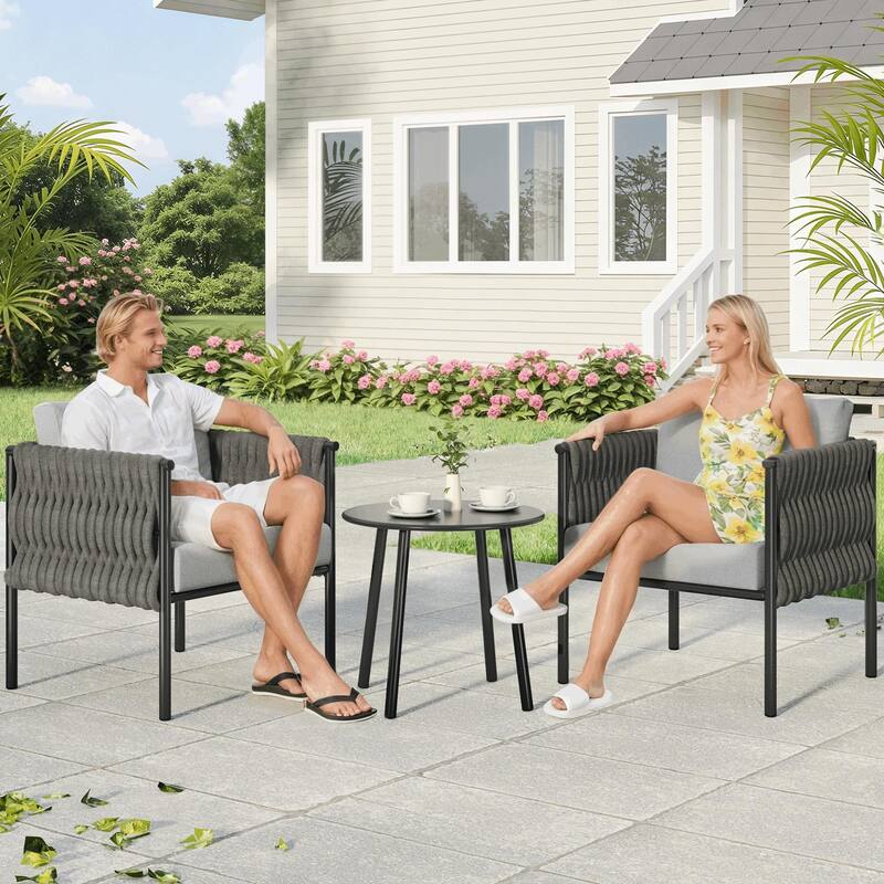 AVAWING 3-Piece Outdoor Patio Furniture Set with Coffee Table, Deep Seating Chairs with Thick Cushions, Steel Frame