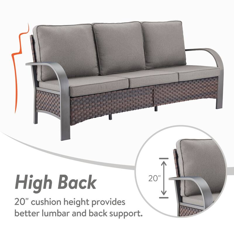 Gymojoy Industrial Style Premium Outdoor 3-Seat Rattan Sofa