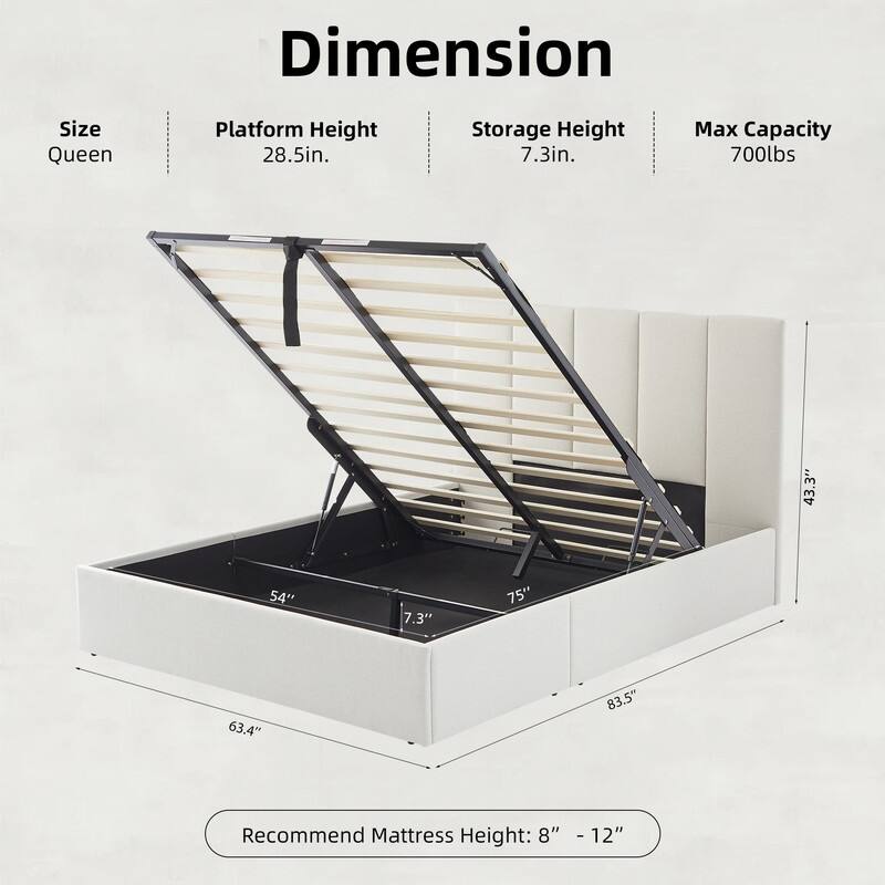 Full Size Lift-Up Storage Bed, White