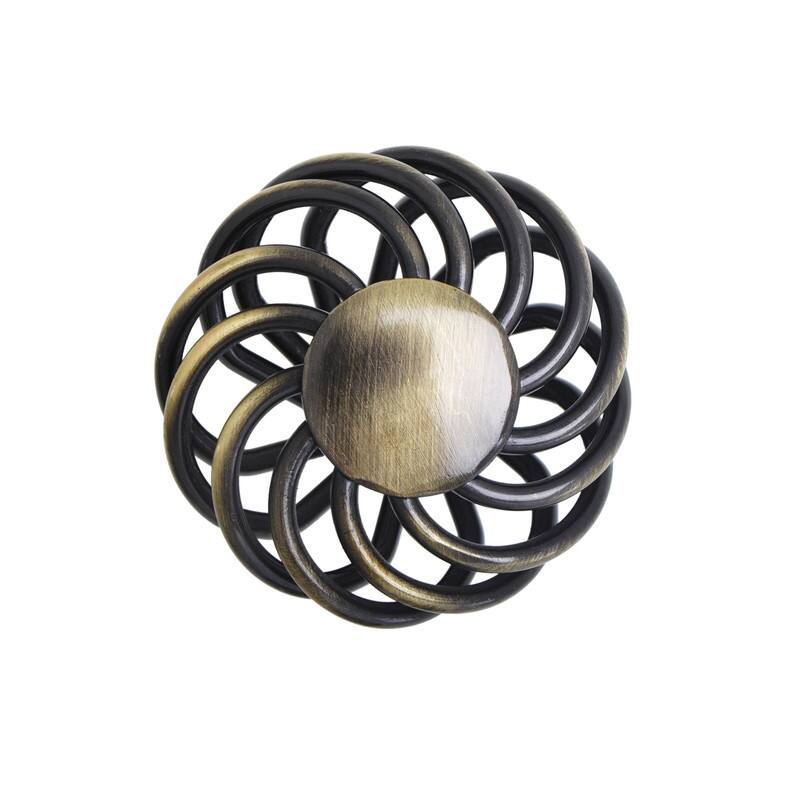 Utopia Alley Aire Round Swirl Cabinet Ring Pull Knob - Vintage Cabinet Hardware with Hand Finished Antique Brass, 1.8"