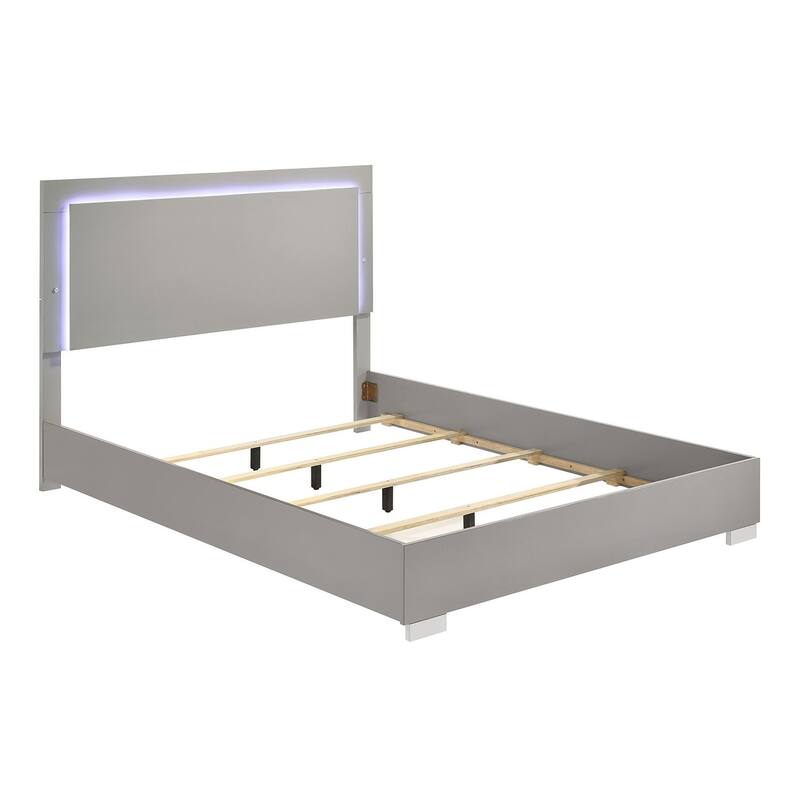 Modern Light Taupe Eastern King Size LED Headboard Bed Frame with Chrome Legs