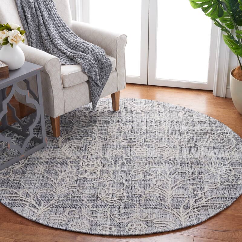 SAFAVIEH Handmade Marbella Doree Floral Rug - 6' Round - Dark Grey/Ivory