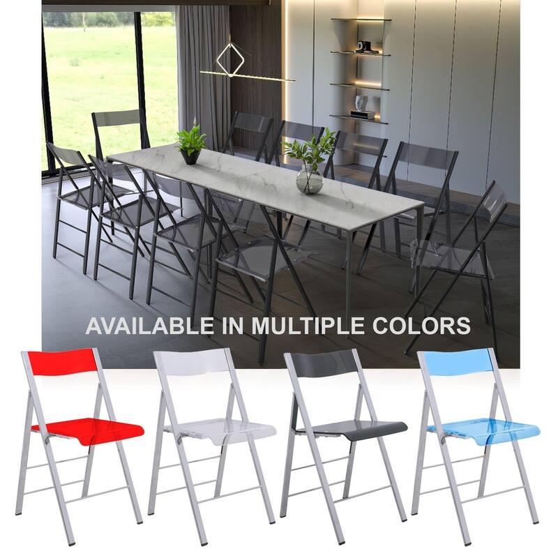 Menno Modern Folding Acrylic Dining Chair in Black Frame Stainless Steel with Rubber Pads, Fade Resistant, Assembled (Set of 2)