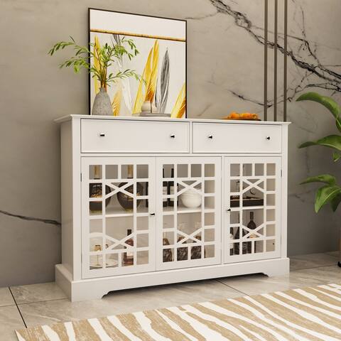 Timechee Glass Buffet Sideboard Living Entryway Serving Storage Cabine