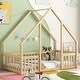 preview thumbnail 1 of 10, Natural Twin Size Pine House-Shaped Floor Bed with Roof & Guardrails Twin - Natural
