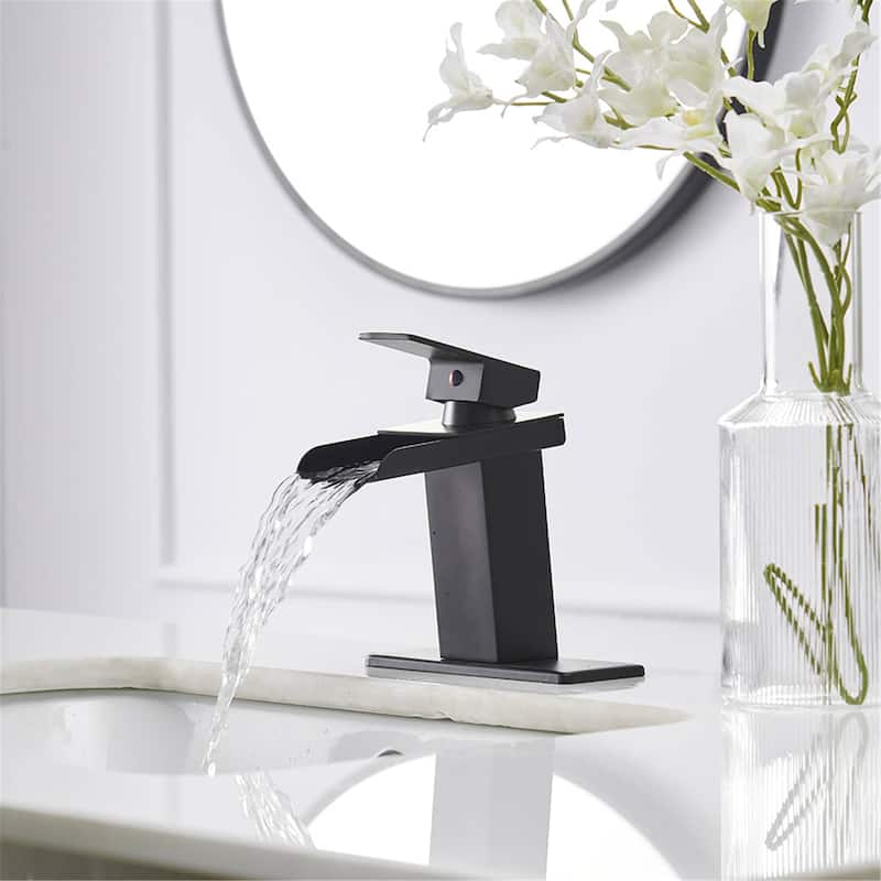 Single Handle Bathroom Faucet With Drain Assembly Waterfall Bathroom Sink Faucets Single Hole Basin Vanity Taps With Deck Plate