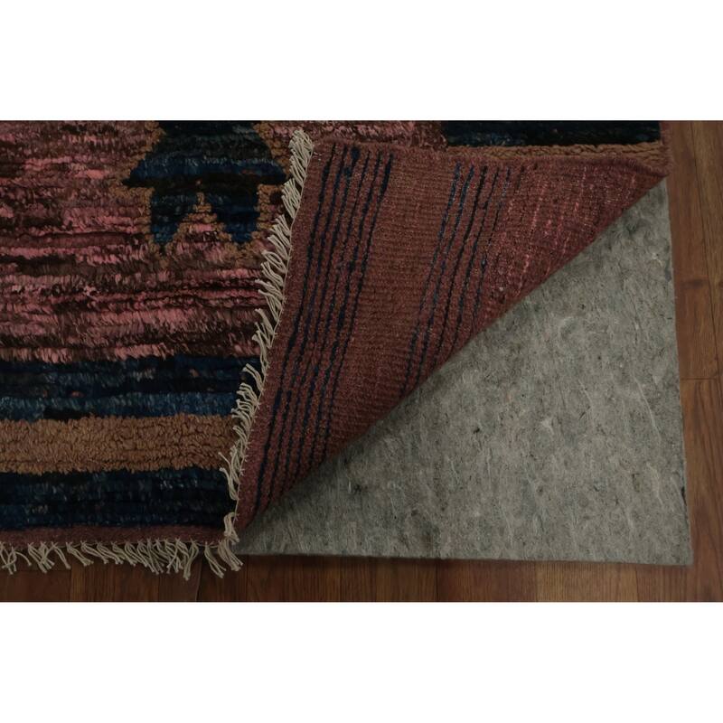 Hand Knotted Oriental 100% Wool Carpet Modern Tribal Pink Moroccan Area Rug - 9' 8'' X 6' 8''