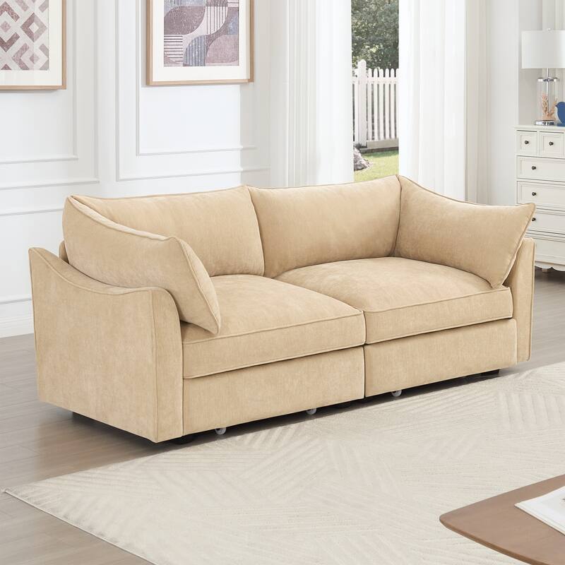 GDFStudio - Chenille 2-Seater 78.7" Sofa with Pull-Out Storage and Crescent Arms
