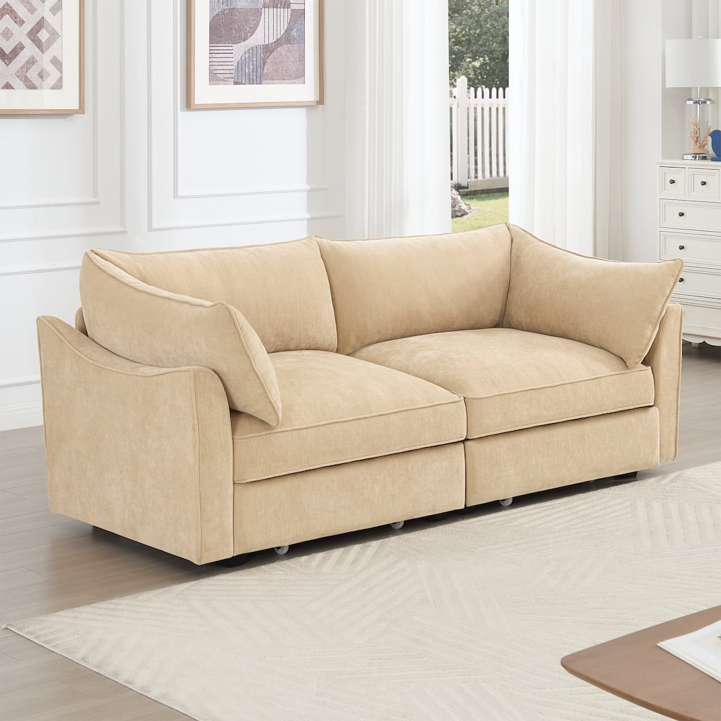 Rossetta 2-Seater 78'' Crescent-Shaped Armrests Chenille Sofa With Pull-Out Storage Drawers